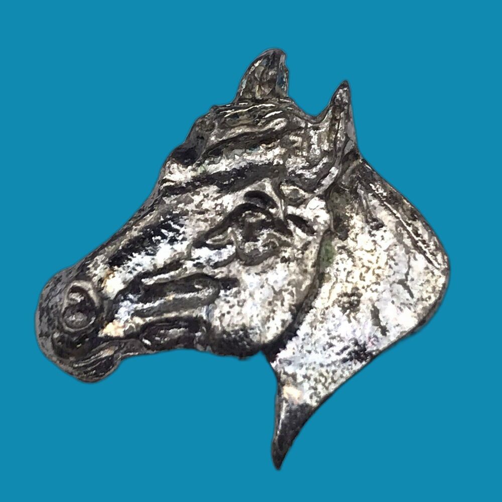 Vintage Silver Tone Equestrian Western Horse Head Pin Collectible Rustic